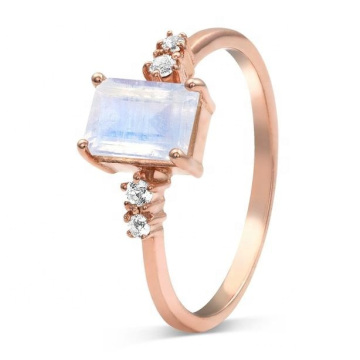 925 Sterling Silver Rose Gold Plated Moonstone Engagement Ring